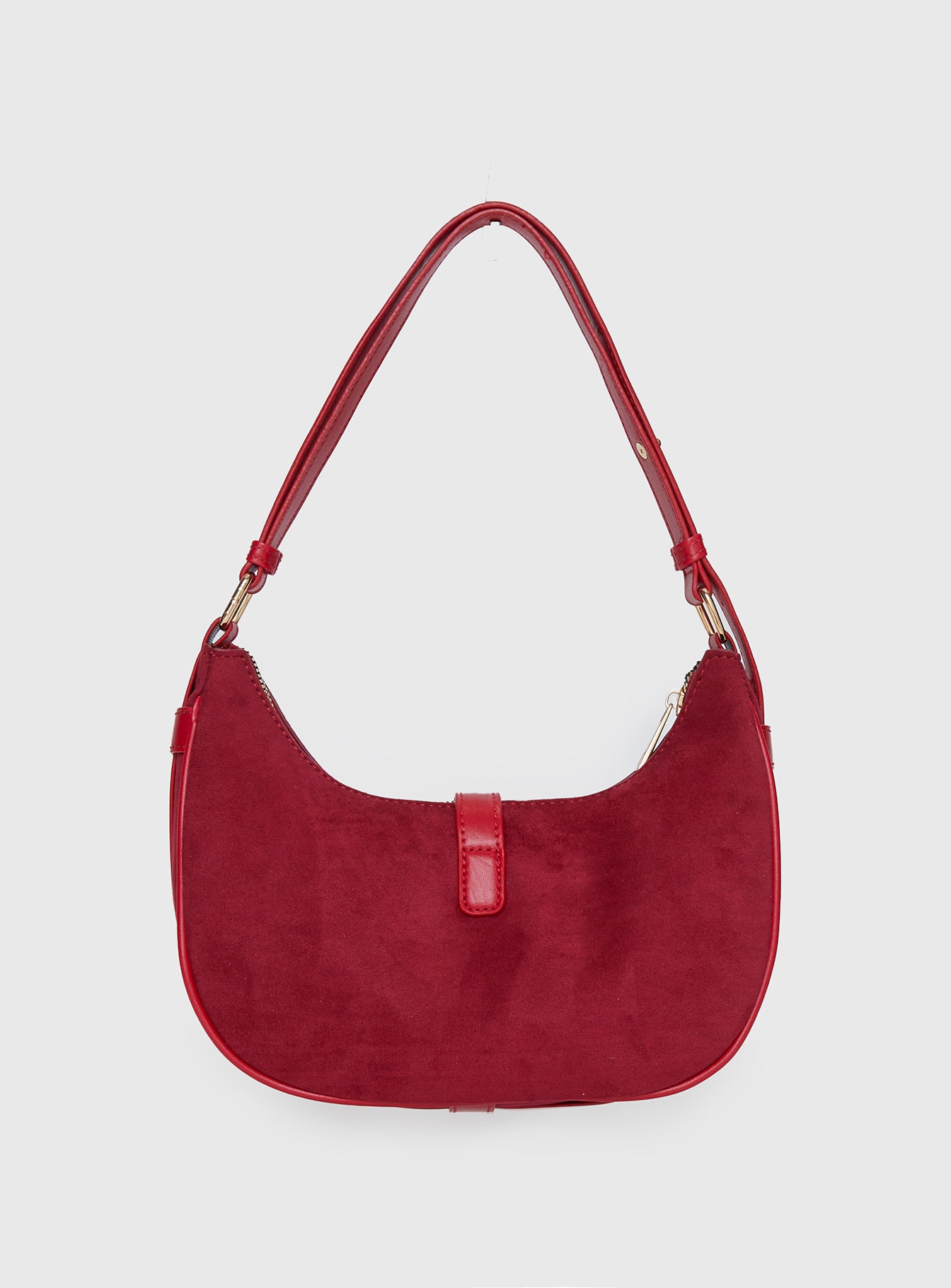 Jaxton Buckle Faux Suede Shoulder Bag Red | Princess Polly