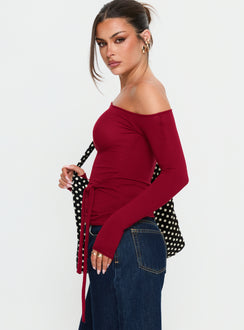 Kastor One Shoulder Long Sleeve Top Burgundy