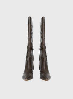 Aminah Knee High Boots Charcoal