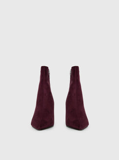 Serene Faux Suede Pointed Toe Ankle Boots Burgundy