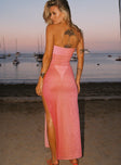 back view of model wearing Princess Polly Rosalina Sheer Maxi Dress Pink Sweetheart Neckline 