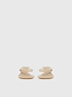 So Exclusive Faux Suede Thong Heels Tan