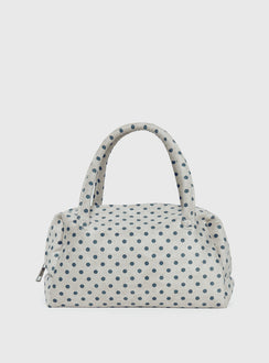 Luellah Faux Suede Boston Bag White / Grey Polka Dot