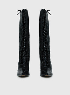 Creator Knee High Lace-Up Boots Black