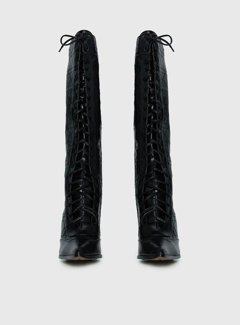 Creator Knee High Lace-Up Boots Black