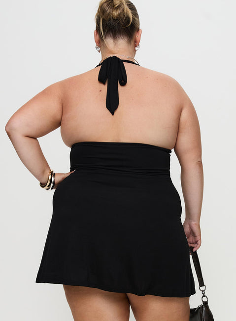 Tinisie Halter Mini Dress Black Curve | Princess Polly Tinisie Halter Mini Dress Black Curve | Princess Polly