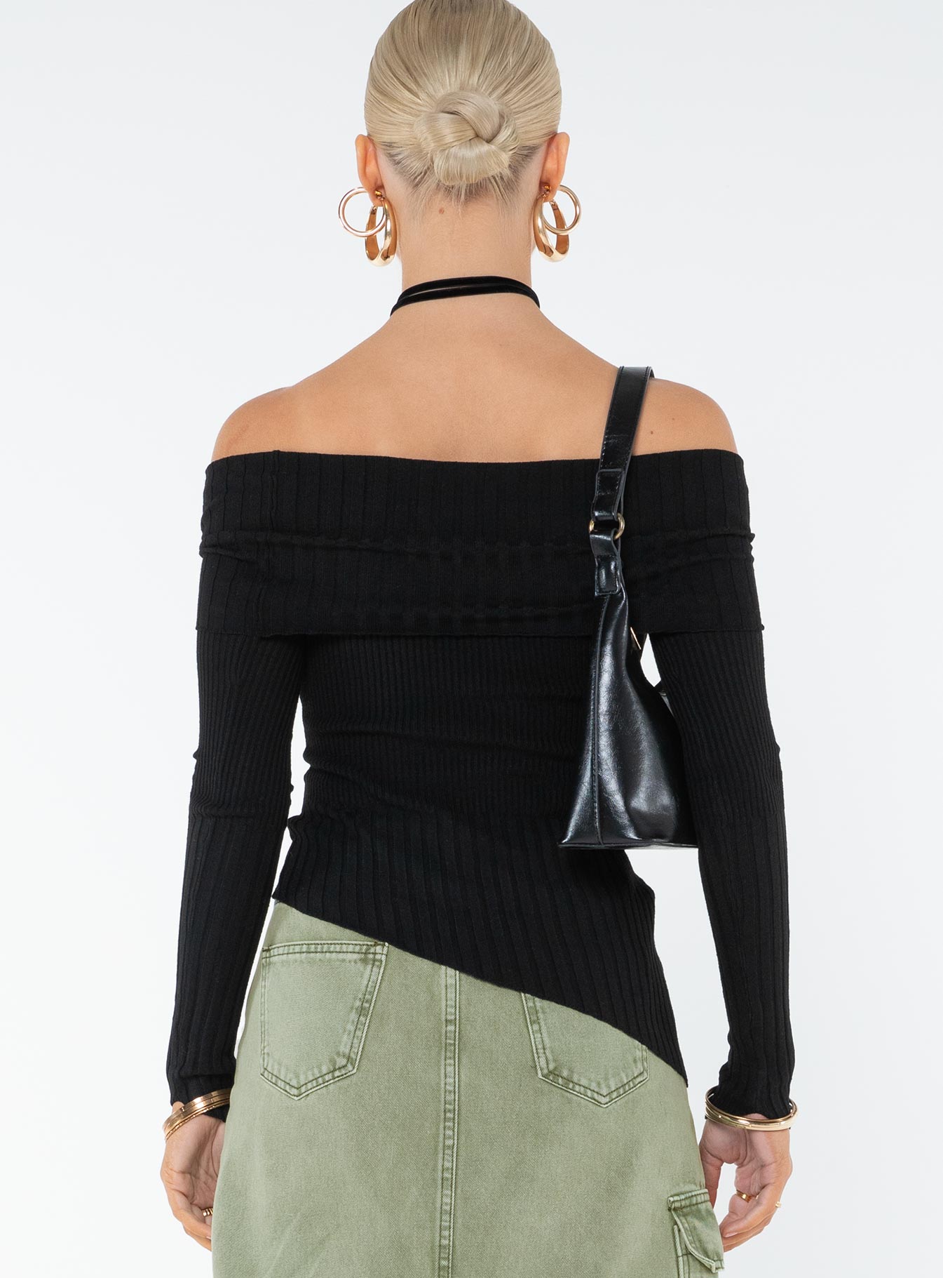 Wyandra Off The Shoulder Knit Sweater Black