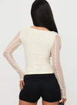 back view of model wearing Princess Polly Boxwood Long Sleeve Top Cream Full Sleeves Boat Neck 