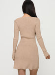 back view of model wearing Princess Polly Halycon Knit Mini Dress Oatmeal Scoop Neck 