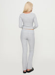 back view of model wearing Princess Polly Closed Eyes Flared Pant Grey Low Rise Pants 