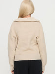 back view of model wearing Princess Polly Fireheart Zip Through Knit Sweater Beige Cropped 