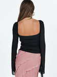 Long sleeve top Silky material Sheer flared sleeves Twist front detail Wired cups Elasticated shoulders