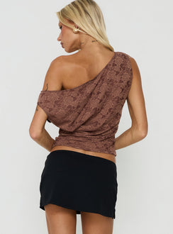 Orvielle Lace Off Shoulder Top Brown