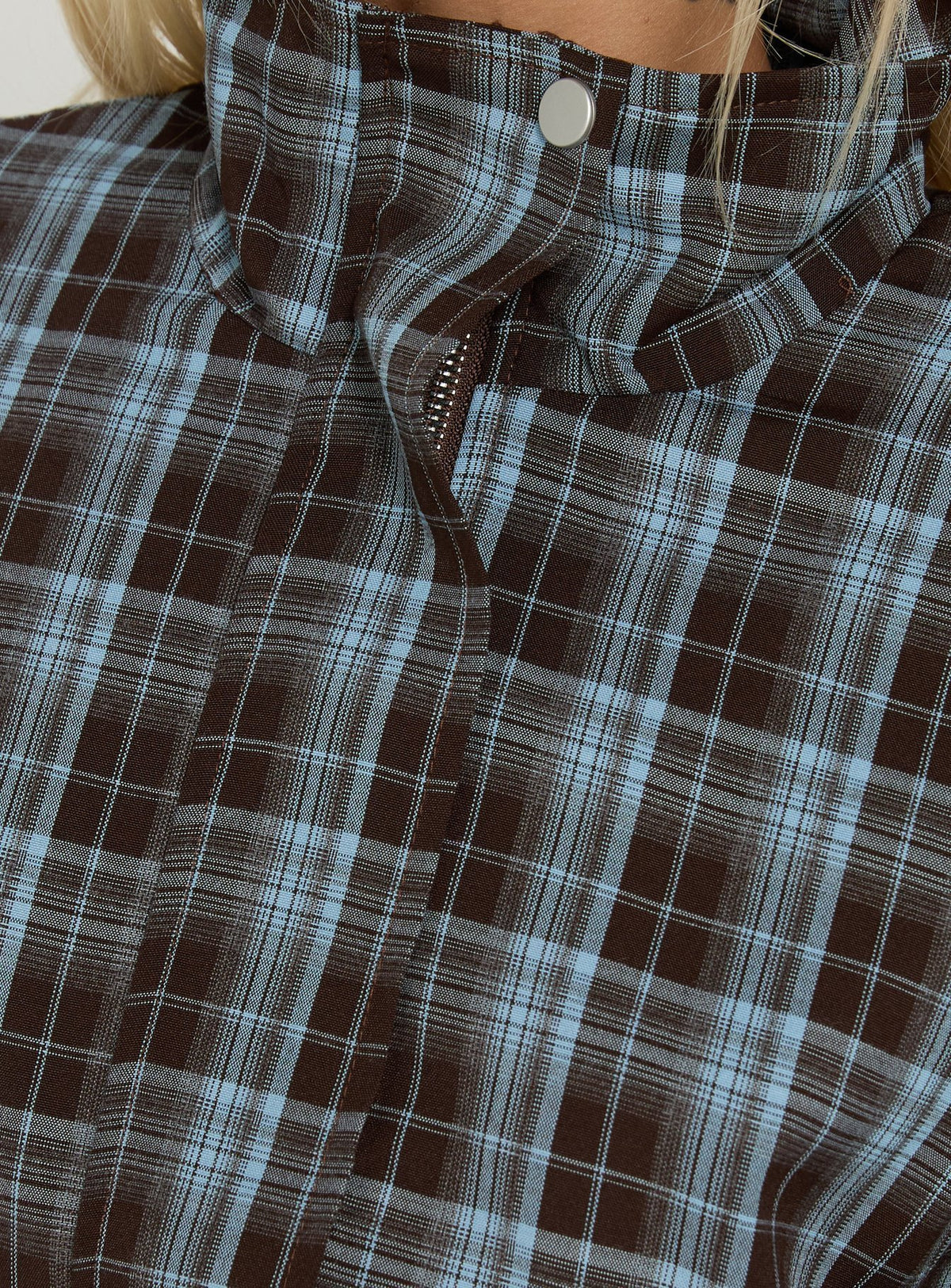 Lunna Funnel Neck Jacket Blue / Brown Check