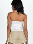 Strapless top Pleated bust Frill hem Shirred band at back