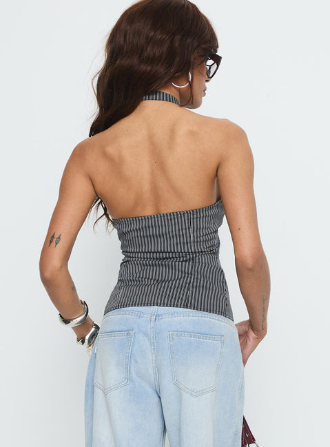 Tiarra Keyhole Sleeveless Top Black Stripe