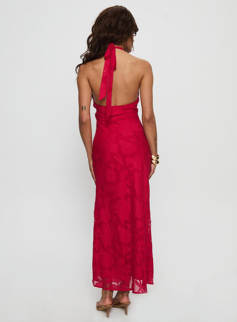 Ending Credits Halter Twist Maxi Dress Red Burnout
