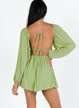 Romper Balloon style sleeves Gathered bust Back tie fastening Low back