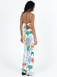 Maxi dress Graphic print Adjustable shoulder straps Tie fastening at back Invisible zip fastening at side