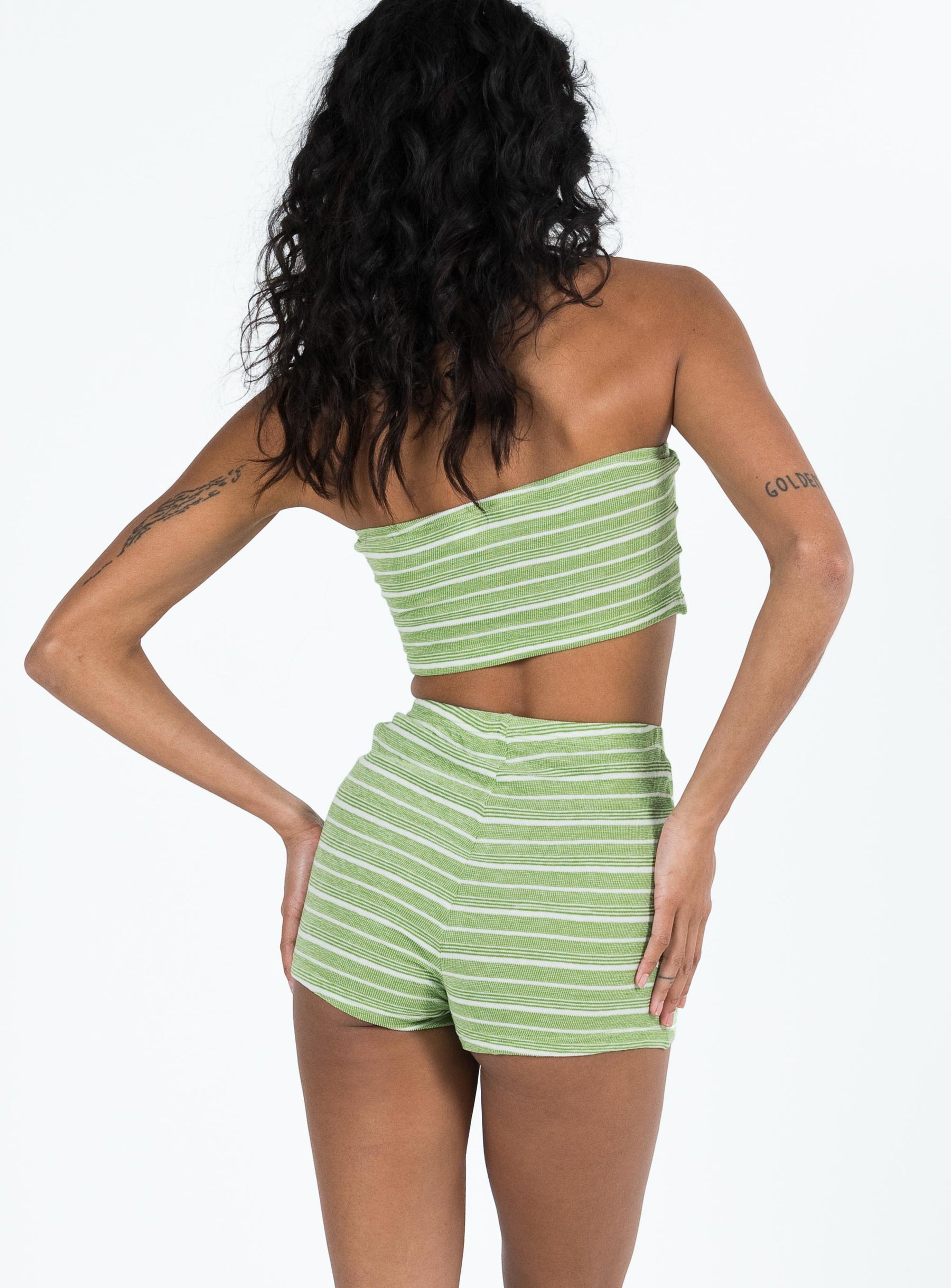 Pool Party Knit Shorts Green Stripe Princess Polly high-rise 