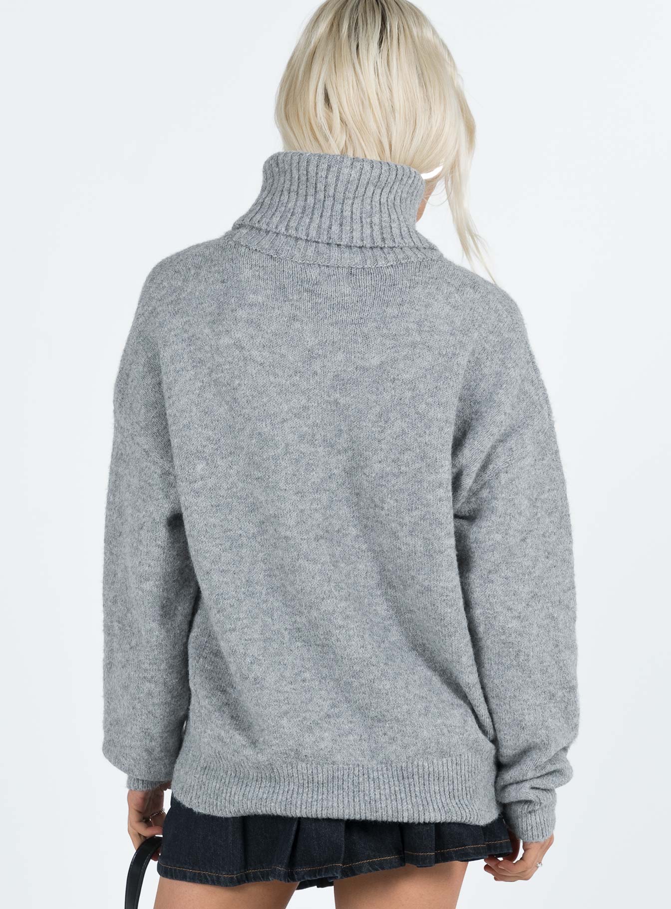 Front view of model wearing  front Oswin Turtleneck Sweater Grey Princess Polly  Long 