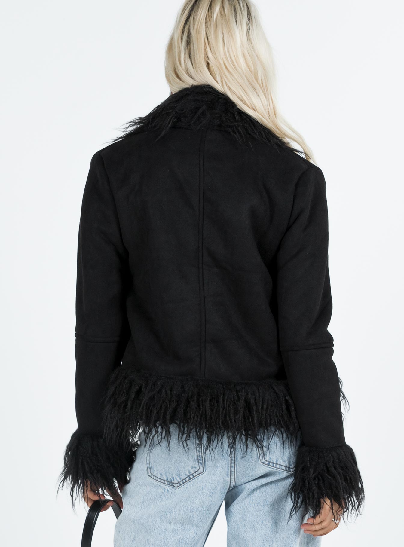 Jacket Faux suede material Faux fur detail Twin hip pockets
