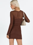 Princess Polly Square Neck  Ranier Long Sleeve Mini Dress Burgundy