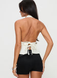 back view of model wearing Princess Polly Sequoia Top White Sleeveless Plunger 