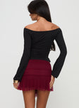 back view of model wearing Princess Polly Captain Mini Skirt Wine Mini Skirts 