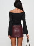 back view of model wearing Princess Polly Magee Faux Leather Mini Skirt Burgundy Mini Skirts 