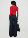 back view of model wearing Princess Polly Jankins Baggy Jeans Dark Blue Wash Mid Rise 