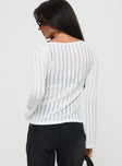 back view of model wearing Princess Polly Tuppence Ribbed Long Sleeve Top White Full Sleeves Boat Neck 