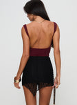 back view of model wearing Princess Polly Ecstasies Asymmetrical Mini Skirt Black Mini Skirts 