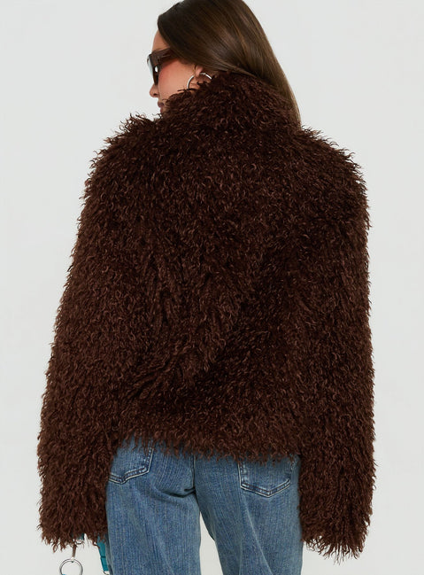 Kaiero Oversized Faux Fur Shag Jacket Brown