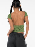 Backless top, slim fitting, high neckline Good stretch, unlined