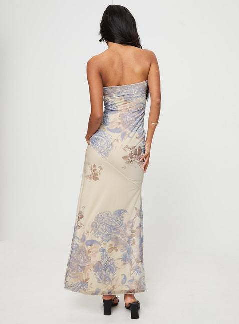 princess polly kyanne high split maxi dress cream multi winter wonderland SOLD princess polly kyanne high split maxi dress cream multi
