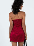 product Princess Polly Asymmetric Neckline  Ramie Strapless Mini Dress Burgundy Low Impact