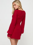 Princess Polly Square Neck  Bayford Long Sleeve Mini Dress Red