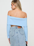 Blue Off the shoulder top Cropped fit, ribbed knit material, inner silicone strip on bust