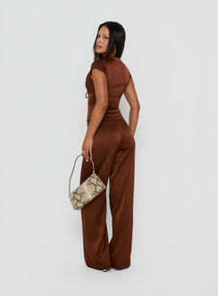 Aubrette Satin Tie Pants Chocolate