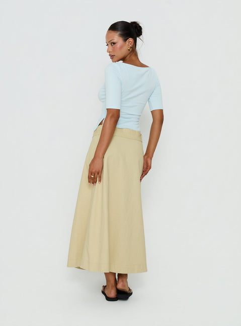 Designed with True Visions Belted Maxi Skirt Sand womens-skirts featuring maxi length back view of model wearing Princess Polly