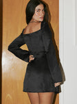Princess Polly Plunger  Coren Long Sleeve Mini Dress Black