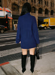 back view of model wearing Princess Polly Sonelle Knit Mini Dress Navy High Neck 