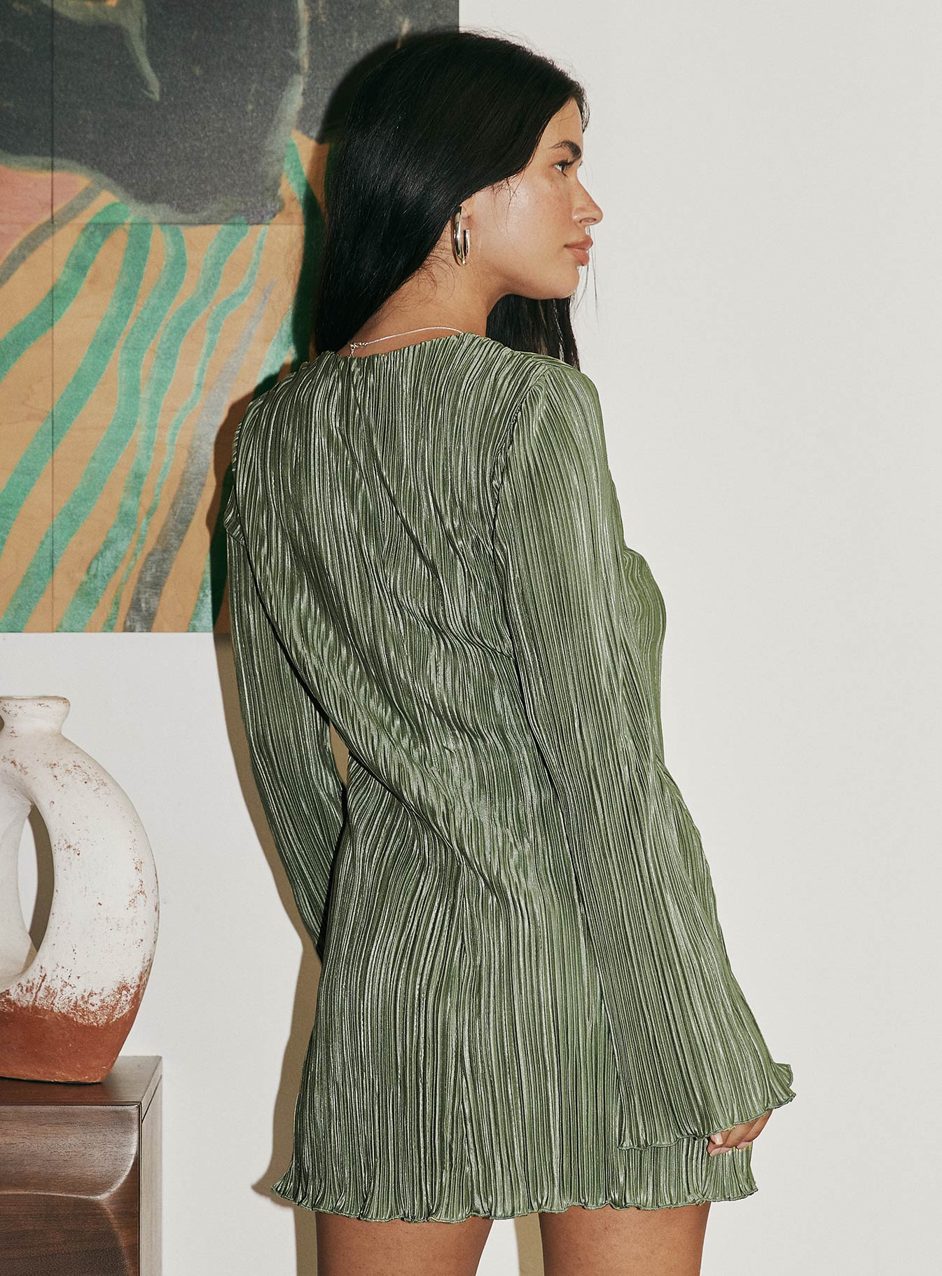 Princess Polly Women's Malop Pliss Long Sleeve Minidress - Green - Mini Dresses Princess Polly Women's Malop Pliss Long Sleeve Minidress - Green - Mini Dresses