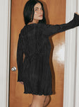 Princess Polly Plunger  Malop Long Sleeve Mini Dress Black