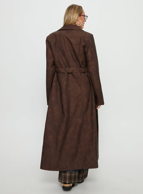 Salazar Longline Belted Trench Coat Chocolate Brown