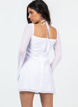 Princess Polly Sweetheart Neckline  Dyer Sheer Sleeve Mini Dress White Petite