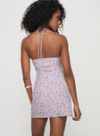 Floral print mini dress Wired cups, halter neck tie fastening, invisible zip fastening at back  Non-stretch, fully lined 