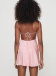 back view of model wearing Princess Polly Clemence Mini Dress Pink Scoop Neck 