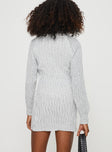 back view of model wearing Princess Polly Barrish Sweater Mini Dress Grey High Neck 